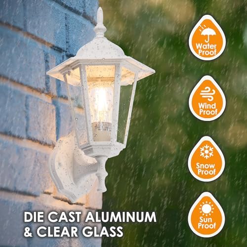 GRUENLICH Outdoor Wall Light Fixture, Antirust Aluminum Glass, White 2 Pack - Image 6
