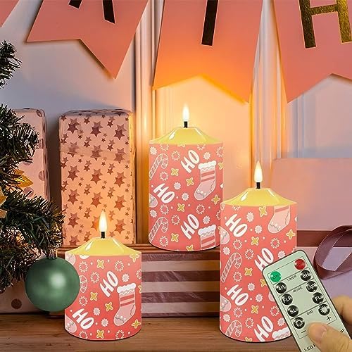 Cozeyat Christmas Decor Flameless Candles with Remote, Flameless Bullet Floating Candles Set of 3, Red Stocking and Candy Cane Design Ivory Pillar Battery Operated Candles with Dancing LED Flame - Image 5