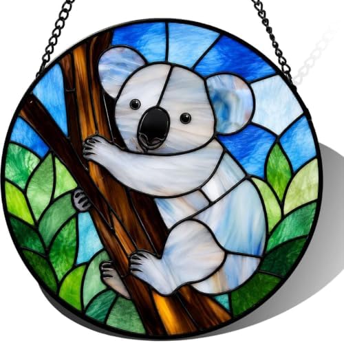 9.84 Inch Stained Glass Koala Suncatcher Cute Animal Window Hanging Art Unique Home Decor Gift for Her Birthday Present for Animal Lover Nature Inspired Wall Ornament by Unknown