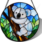 9.84 Inch Stained Glass Koala Suncatcher Cute Animal Window Hanging Art Unique Home Decor Gift for Her Birthday Present for Animal Lover Nature Inspired Wall Ornament by Unknown