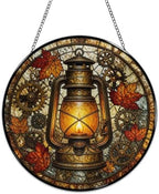 Autumn Lantern Gears Stained Glass Suncatcher 11.8" Colorful Window Hanging Ornament, Sun Catcher Decor for Bathroom Front Door Living Room Home Wall Garden - Image 4