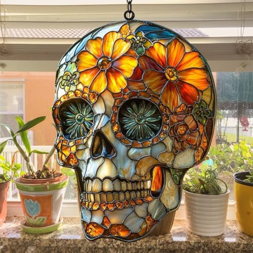 Floral Sugar Skull Acrylic Suncatcher - Image 4