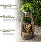 18.9" H Rustic Barrel Outdoor Fountain with Planter Bowl & 4-Tier Cascading Water Feature Low-Maintenance Garden Water Feature- LED- Suitable for Yard, Deck, Backyard Decor - Image 7