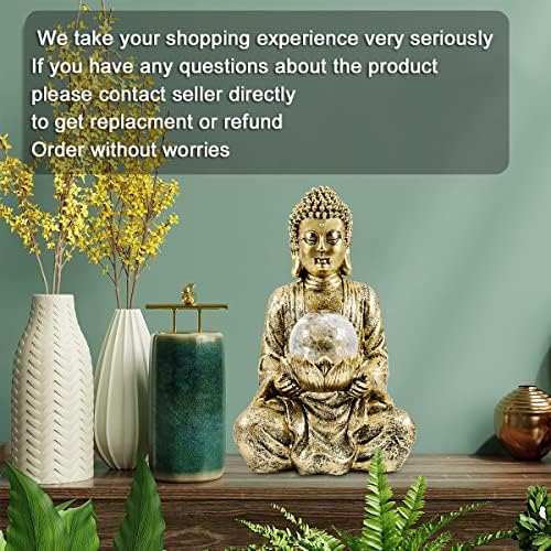 Nacome Meditating Zen Buddha Statue with Solar Light, Gold, 10.5 inch - Image 2