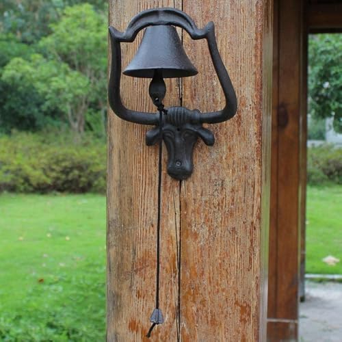 Heavy Cast Iron Dinner Bell, Antique Vintage Style Doorbell,Farmhouse Manually Shaking Hanging Door Bell for Outdoor Garden Patio Liberty Farm Church School - Image 3