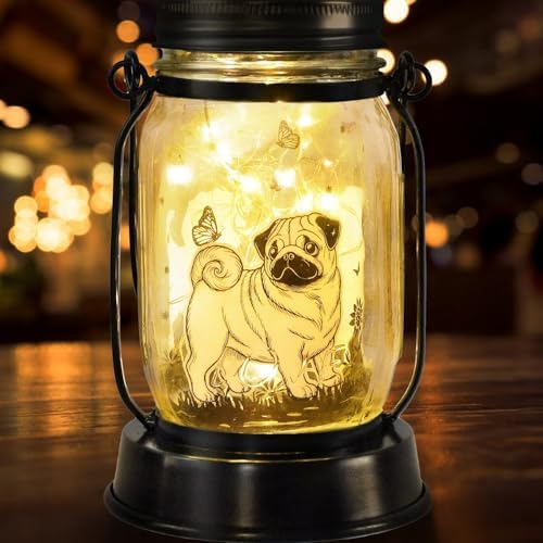 kyoryuger Pug Dog Gifts for Women/Men Pug Dog Solar Lanterns Mom Birthday Gift Pet Loss Lantern Pet Memorial Lights Solar Garden Decoration for Yard, Patio,Backyard,Porch Torches by kyoryuger