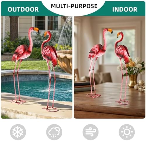 37.2" Handmade Metal Flamingo Statue, Yard Decor with Ground Stakes - Image 6