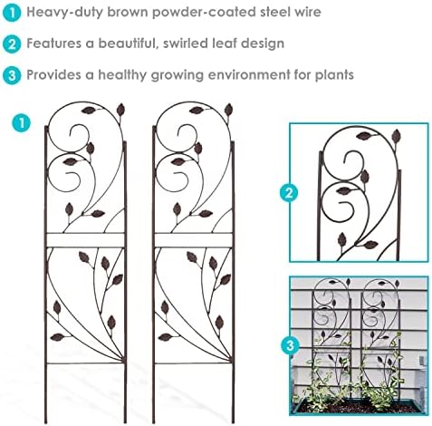 Sunnydaze 32-Inch Rustic Plant Design Outdoor Garden Trellis - Metal Wire Plant Support Trellis for Climbing Plants - Brown - Set of 2 - Image 2