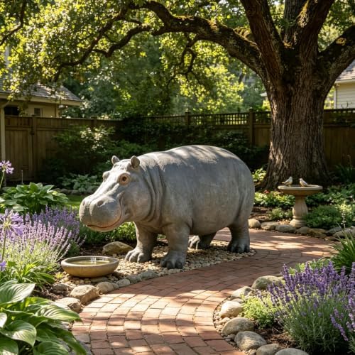 12.6'' Weather Resistant Hippopotamus Garden Statue, Realistic Resin Hippo Wildlife Sculpture, Outdoor Decor for Lawn, Yard, Patio & Pond Landscaping by Unknown