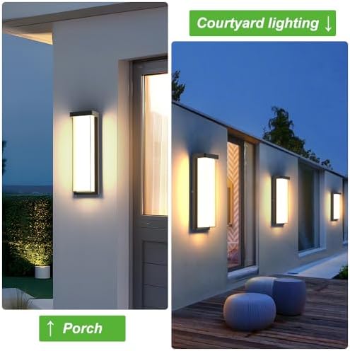 Sytmhoe Outdoor Wall Sconce Light Fixture,16in Dimmable Modern Porch Wall Light,3000K Black Exterior Sconce Light Mounted for House Garage Porch Courtyard(1 Pack) - Image 4