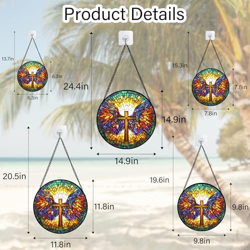 Christian Cross Wings Stained Glass Window Hanging Suncatcher Gifts 15" - Image 6