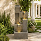 32.5" Outdoor Water Fountain LED Cascading Waterfall 5-Tier - Image 2