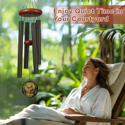 Personalized Chicken Memorial Wind Chime, Custom Name & Year Forever Loved, Sympathy Gift Backyard Garden Outdoor Deep Tone Windchimes - Image 6