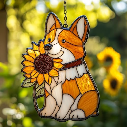Corgi and Sunflower Acrylic Suncatcher by AVAGAN