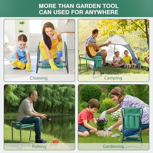 VINGLI 24in Foldable Garden Kneeler and Seat with Tool Pouch, 2-in-1 Function Portable Thicken Soft Kneeling Pad Garden Stool for Backyard, Green, Gifts for Garden Enthusiasts - Image 4
