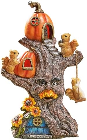 TERESA'S COLLECTIONS Fall Village Houses Outdoor Decor Solar Statue 11" by TERESASCOLLECTIONS
