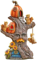 TERESA'S COLLECTIONS Fall Village Houses Outdoor Decor Solar Statue 11" by TERESASCOLLECTIONS