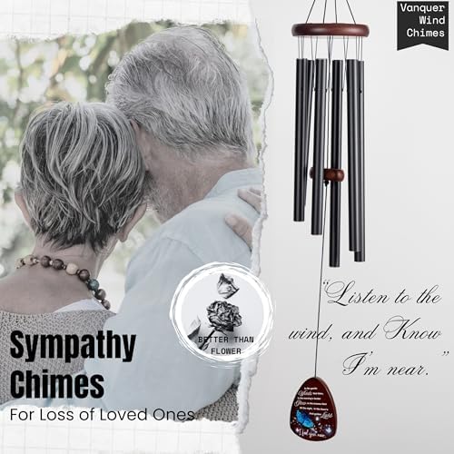 Memorial Wind Chimes for Loss of Loved One, Windchimes in Memory of a Loved One, Sympathy Gift Baskets, Bereavement Condolence Gifts, Memorial Gifts for Loss of Mom, 32" Sympathy Blue Butterfly, Black - Image 5