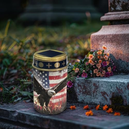 Poceacles Solar Lights Outdoor Waterproof Cemetery Candles Solar Powered Grave Outdoor Decorative Walkway Lights for Lawn Garden Pathway Decor, Eagle American Flag Patriotic Print, Pack of 4 - Image 3