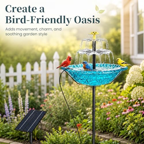 Solar Fountain for Bird Bath Outside, Power Panel and Pump with Metal Stakes for Garden Yard Decor (Blue-Small) - Image 7