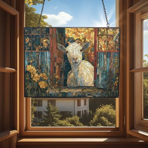 Personalized Rectangle Mosaic Garden Shed Goat Stained Glass Window Hangings Stained Glass Suncatcher Birthday Gift for Mom Grandma Teacher Women Friend Memorial Hook - Image 4