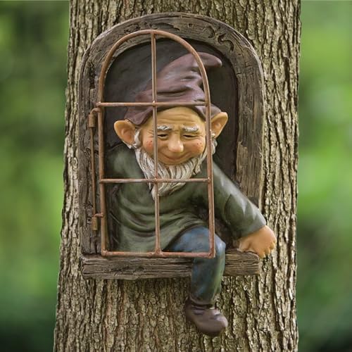 Elenon Gnome Big Tree Faces Garden Decor, 13 inch Gnome Coming Out of Tree Outdoor Decorations, Fairy Elf Hugger Whimsical Peeker Sculpture Yard Patio Art - Image 3