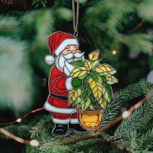 Happy Santa Holding Plant Pot Acrylic Suncatcher - Image 4