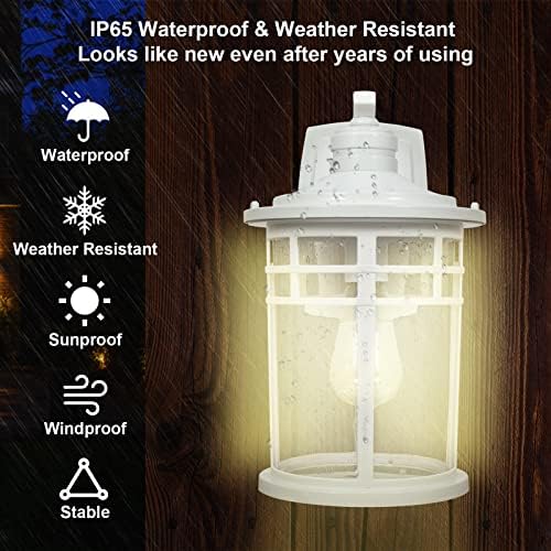 Darkaway Large Outdoor Porch Lights Wall Mount, 15inch Outdoor Wall Sconces with Seeded Glass Waterproof Exterior Lights for Patio Yard House Hallway Doorway Garage(Large, White) - Image 2