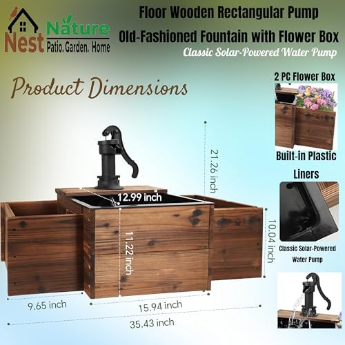 NestNature Solar Outdoor Water Fountain|Wood Water Feature for Garden Decor - Image 2