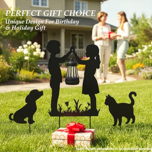 Boy Girl Cat Dog Solar Lights Outdoor Decorative pathway Garden Decor Stake - Image 6