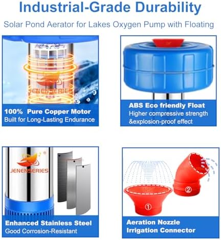 Solar Pond Fountain Aerator 0.5HP 24V Stainless Steel DC Floating water Pump with 20ft Cord wire suitable for Lake Fountain/V-Shape Display/Pond Cascade Pump/Pond Jet System - Image 4