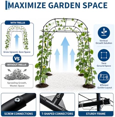 Garvee Metal Garden Arch Trellis, 7.2Ft Black for Raised Beds - Image 3