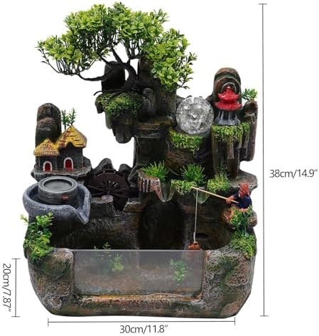 CNCEST Tabletop Fountain, Mini Silent Indoor Outdoor LED Waterfall Fountain Zen Meditation Desktop Simulation Resin Rockery Water Fountain Bonsai Home Decor (Type 2) - Image 2