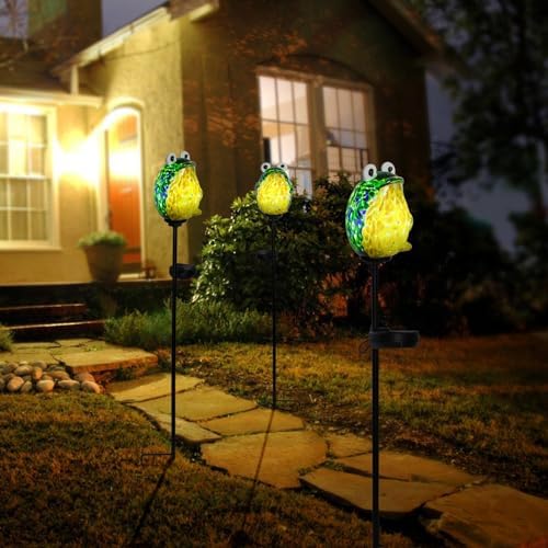 Afirst Solar Lights Outdoor Decorative, Hand Blown Glass Frog Yard Stake - Image 2