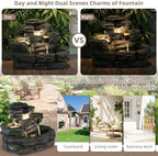 5-Tier Rock Outdoor Water Fountain, 29.7" L Realistic Moss Decor & Cascading Waterfall Fountain with LED Lights, Resin Garden Water Feature for Patio, Yard & Porch, Home Art Décor - Image 5