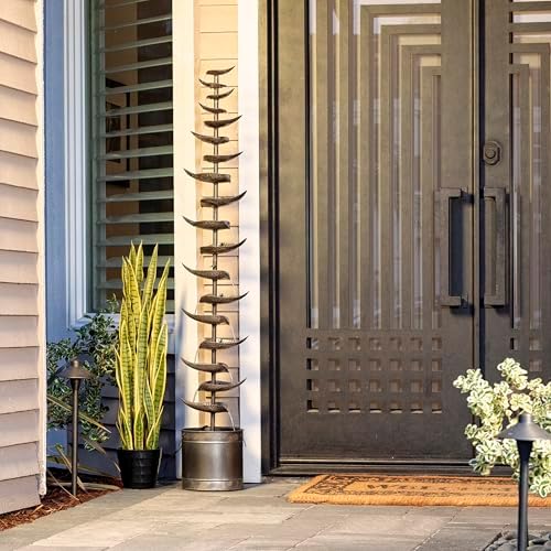 Alpine Corporation MCC390L-SL Indoor Outdoor Metal Tiered Leaves Water Floor Fountain, 70 Inches Tall, Silver - Image 2