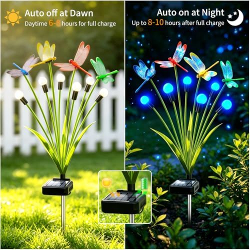 VOOKRY Dragonfly Solar Garden Lights Outdoor (8 Pack, 48 LEDs), Dragonfly Outdoor Decor with Solar Firefly Lights Waterproof Swaying Light for Yard Patio Pathway Lawn Gardening Gift for Women, Blue - Image 3