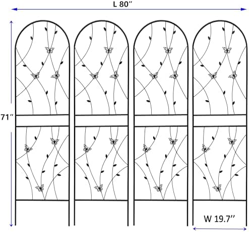 4 Pack Metal Garden Trellis 71" Tall Outdoor Climbing Plant Support for Roses, Flowers, Rustproof Durable Black Galvanized Tube, Lawn Garden Fence Decor Screen (4pcs, 71" H) - Image 3