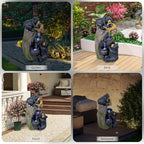 23.6" Bear Waterfall Fountain with LED Lights, Rustic Tree Stump Resin Water Feature for Zen Garden & Patio, Tiered Outdoor Fountain for Backyard, Deck, Porch - Image 3