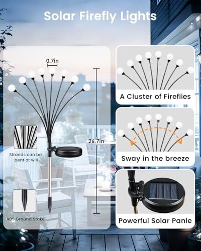 OZS 10 Pack 80 LED Solar Garden Lights, Solar Firefly Lights Outdoor - Image 5