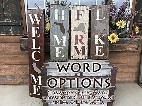 State Welcome SIGN FARM, HOME, LAKE, TEXAS NM NEW MEXICO LA LOUISIANA AR ARKANSAS OK OKLAHOMA *Rustic Distressed Wood * Red White Blue Outside *Exterior *Entryway, Porch, Front Door TX - Image 3