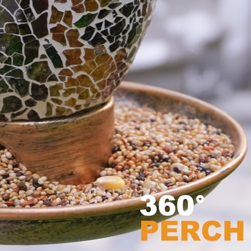 Bird Feeder for Outdoor Hanging Stained Glass Solar Light, Gold - Image 5