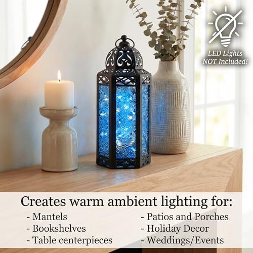 Vela Lanterns Decorative Indoor Moroccan Candle Holder, Blue, M, 3-Pack - Image 3
