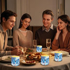 4 Pcs Flameless Votive Candles Battery Operated LED Pillar Candle Tealights Long Lasting with Remote Timer for Indoor Outdoor Coastal Home Decor Butterfly Marble Texture Blue - Image 5