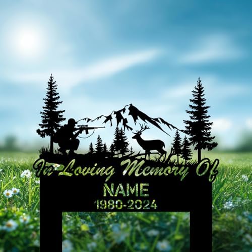 Personalized Hunter Grave Marker Forest Scene Deer Hunter Memorial Garden Stake 8-24 inch Hunter Dad Loss Gift, Hunter Memorial Gift Loss of Loved One (Forest Scene Deer Hunter) - Image 3