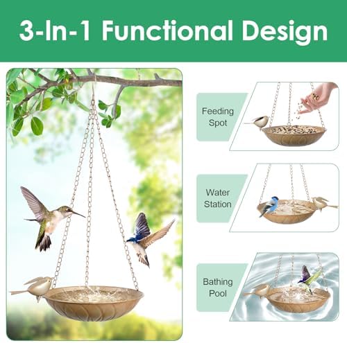 2 Pack Hanging Bird Bath Feeder for Outside, Metal Birdbaths & Birdfeeder - Image 6