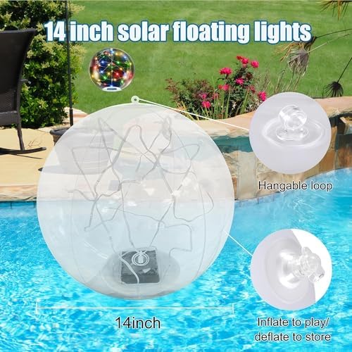 14" Solar Powered Floating Pool Lights - RGB Colorful LED Inflatable Glow Balls, Waterproof Floating Pool Lights for Party Patio Decor (RGB-4 Pack) - Image 6