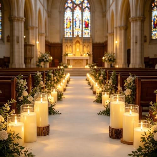 kakoya Flickering Flameless Candles Battery Operated with Remote and 2/4/6/8 H Timer Acrylic Led Pillar Candles Pack of 9 (D 3" xH 4" 5" 6") with Realistic 3D Wick Candles for Home Decor(Ivory) - Image 4