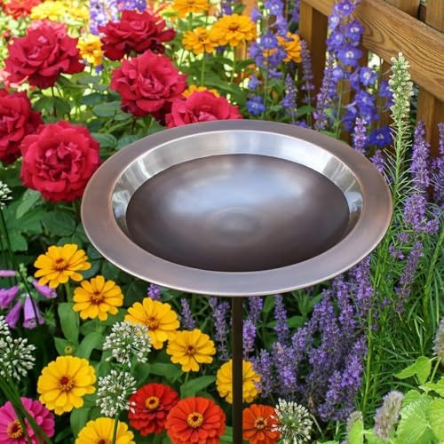 Stake Birdbath Antique Copper Outdoor Garden Decorative Wildlife Water Bowl Yard Lawn Patio - Image 2