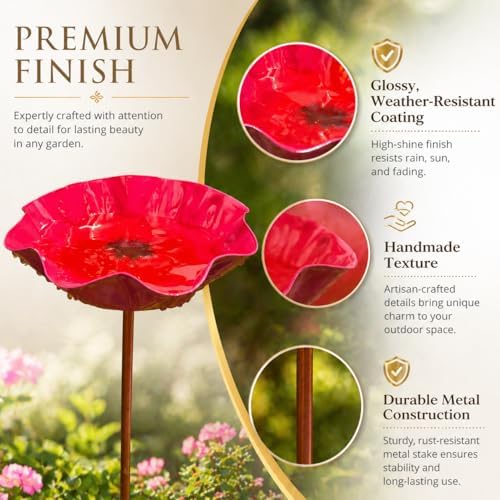 Handmade Metal Flower Garden Stake with Bee Bath & Bird Water Bowl, Weather-Resistant Butterfly Pollinator Watering Station, Decorative Outdoor Yard Art, Garden Decor Gift (4PCS（E）) - Image 5